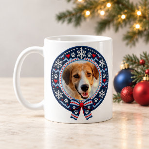 Caneca De Café Natal Personalizado com Foto de Animal em Tricô Fa