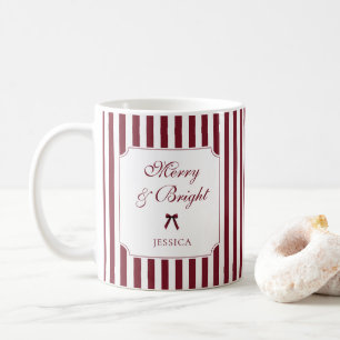Caneca De Café Natal Personalizado com Listras Vermelhas e Letra 