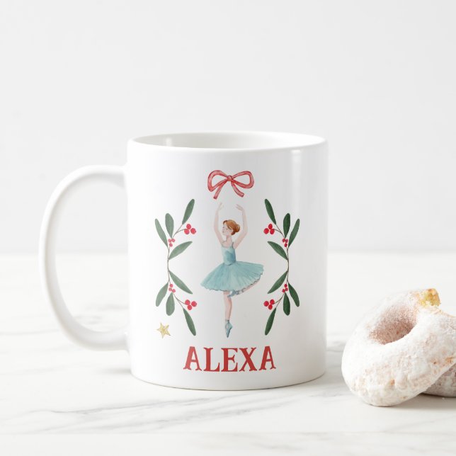 Caneca De Café Natal Personalizado de Bailarina Botânica Fofa (Com Donut)
