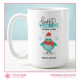 Caneca De Café Natal Personalizado do Pássaro Azul de Inverno