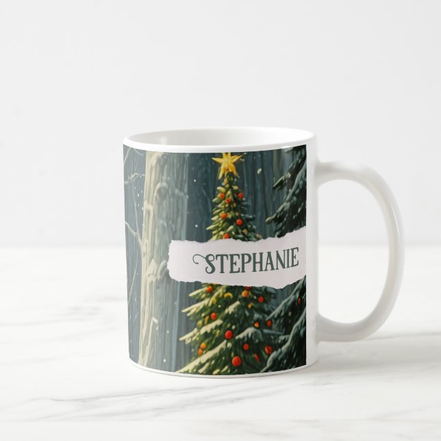 Caneca De Café Natal Personalizado do Solstce Spruce (Direita)