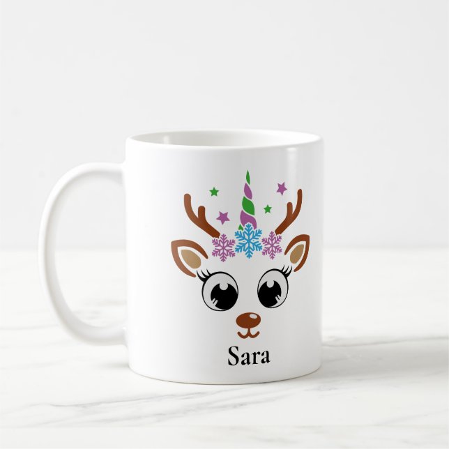 Caneca De Café Natal personalizado do Unicorn Reindeer Snowflake (Esquerda)