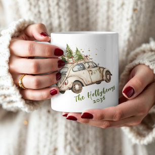 Caneca De Café Natal Personalizado Família Carro Vintage Aconcheg