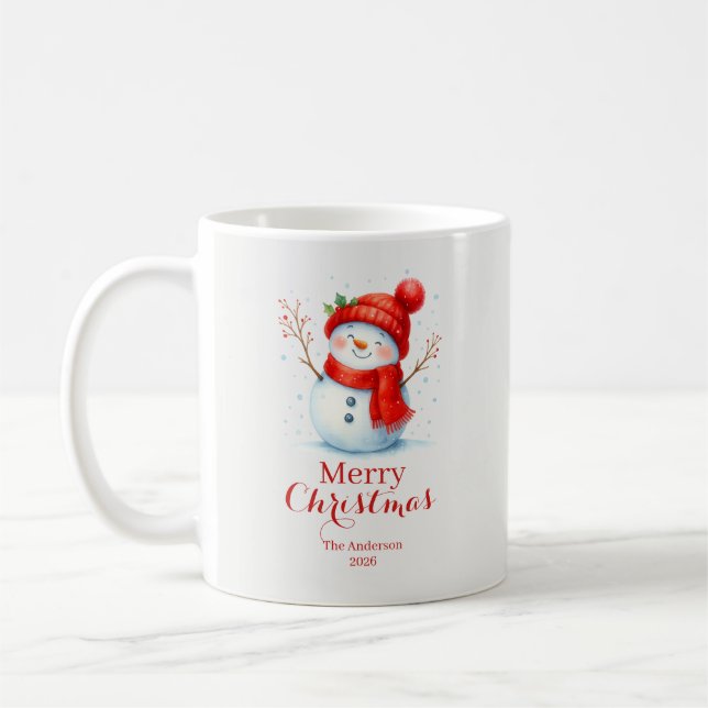 Caneca De Café Natal Personalizado Feliz com Boneco de Neve Ano P (Esquerda)