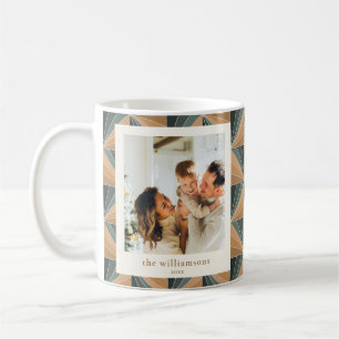 Caneca De Café Natal Personalizado Foto Geométrico Dourado Verde 