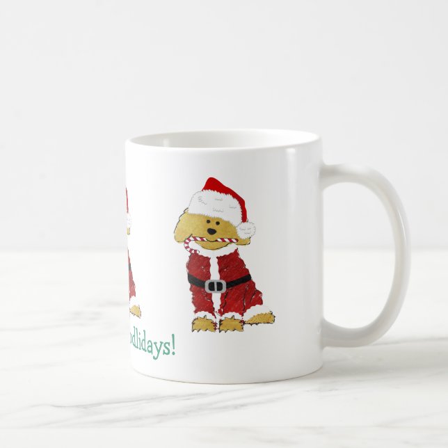Caneca De Café Natal personalizado Goldendoodle Papai Noel (Direita)