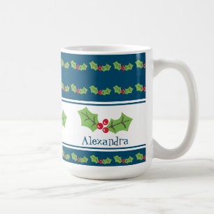Caneca De Café Natal Personalizado Holly & Berries