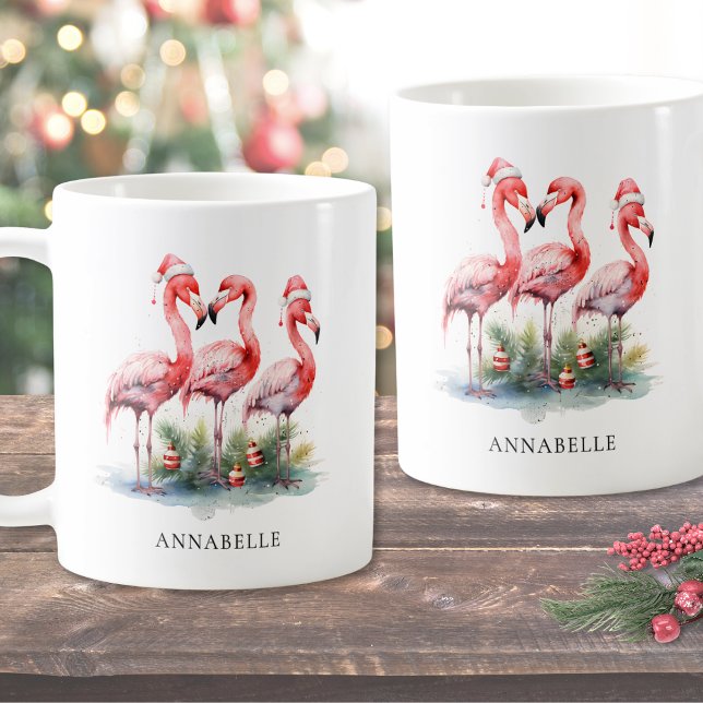 Caneca De Café Natal Personalizado na Praia Tropical (Personalized Tropical Beach Christmas Coffee Mug)
