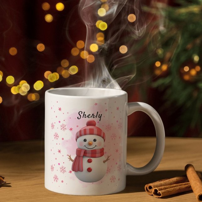 Caneca De Café Natal Personalizado Nome Boneco de Neve Fofo (Criador carregado)