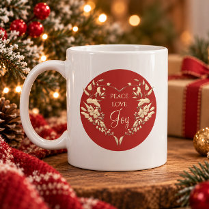 Caneca De Café Natal Personalizado Paz Amor Alegria Vermelho Dour