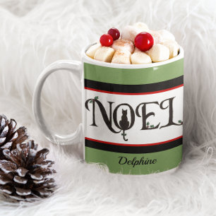 Caneca De Café Natal personalizado silhueta do gato de Noel