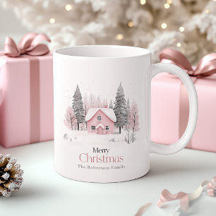 Caneca De Café Natal Pink Winter Cotage