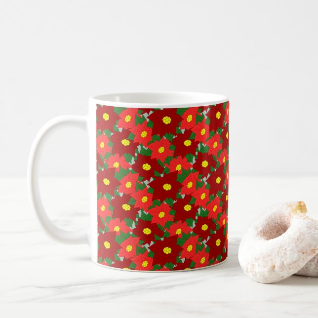 Caneca De Café Natal Poinsettias (Com Donut)