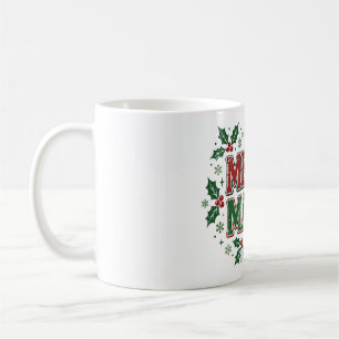 Caneca De Café Natal Retro Alegre da Mamãe com Design de Azevinho