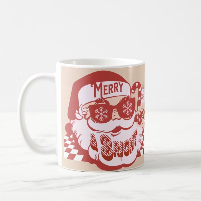 Caneca De Café Natal Retro Santa Alegre Rosa Vermelho (Esquerda)