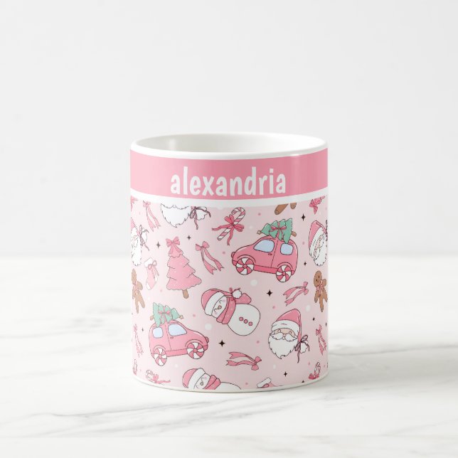 Caneca De Café Natal Rosa Sem Costura personalizável (Centro)