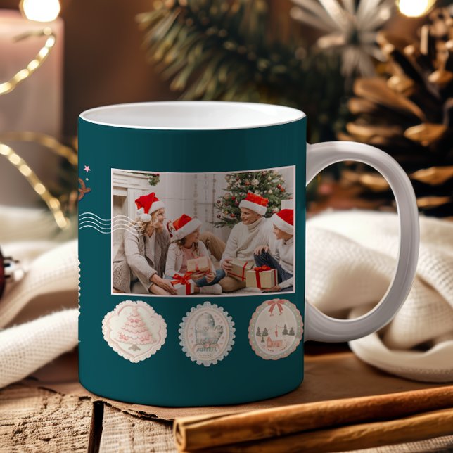 Caneca De Café Natal Rosa Verde Retro (Criador carregado)
