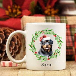 Caneca De Café Natal Rottweiler Natal Hat Holiday