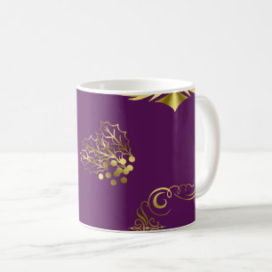 Caneca De Café Natal roxo e Dourado