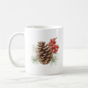 Caneca De Café Natal Rústico de Pinha e Frutas Vermelhas