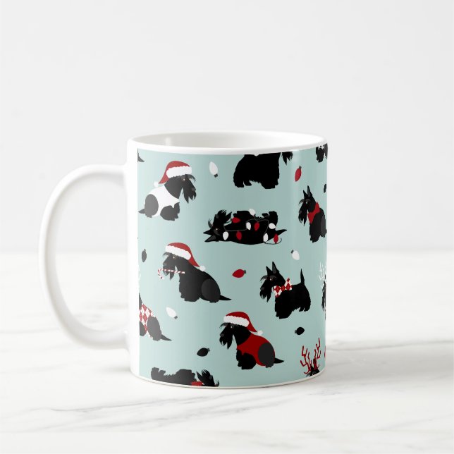 Caneca De Café Natal - Scottish Terrier Blue (Esquerda)