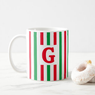 Caneca De Café Natal Simples de Listras Vermelhas e Verdes Inicia