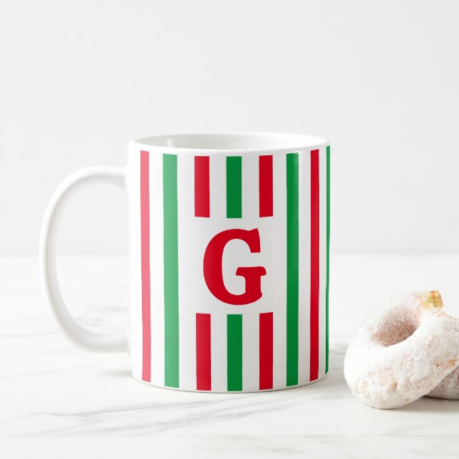Caneca De Café Natal Simples de Listras Vermelhas e Verdes Inicia (Com Donut)