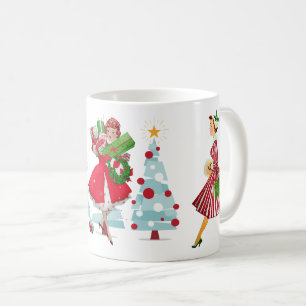 Caneca De Café Natal Vintage 1950 Senhoras Vermelho Verde Branco