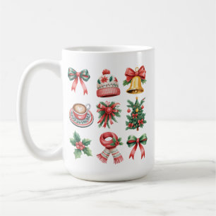 Caneca De Café Natal Vintage Préppy Festa Coquette Laço Xmas