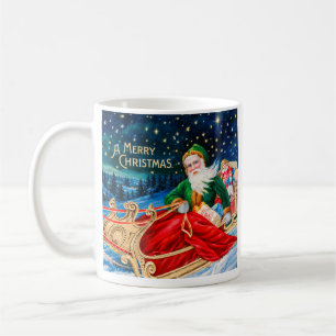 Caneca De Café Natal Vintage Verde Trenó do Papai Noel Noite Estr