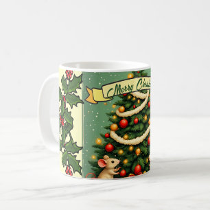 Caneca De Café Natal Vitoriano Ratos Felizes Vermelho Verde Azevi