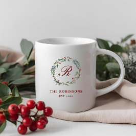 Caneca De Café Natal Winter Berry Wreath Family Name Monograma