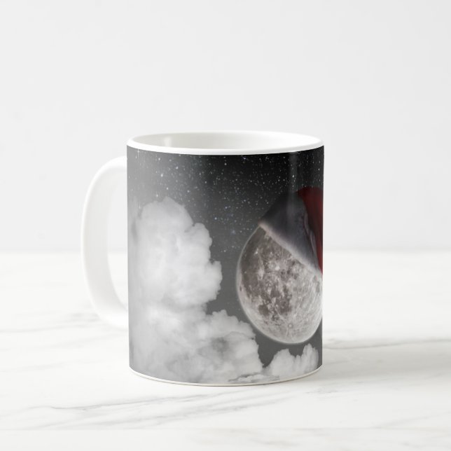 Caneca De Café Natal Xmas Moon vestindo o chapéu de Santa Cláusul (Frente Esquerda)