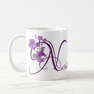 Caneca De Café Natalie personalizável nome bonito roxo diversão f