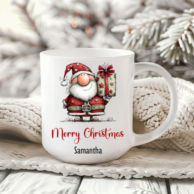 Caneca de café natalina de Papai Noel engraçado e  (Playful Funny Santa Cartoon Christmas Coffee Mug)