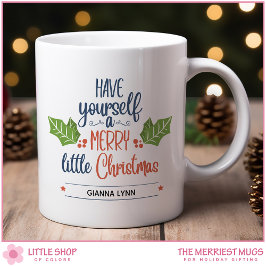Caneca De Café Natalzinho Alegre Personalizado Folha de Azevinho