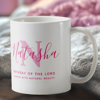 Caneca De Café Natasha name meaning and monogram pink text