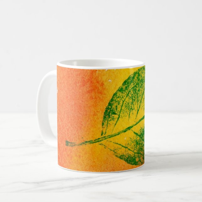 Caneca De Café Nature Leaf Impressão verde em laranja, maçã amare (Frente Esquerda)