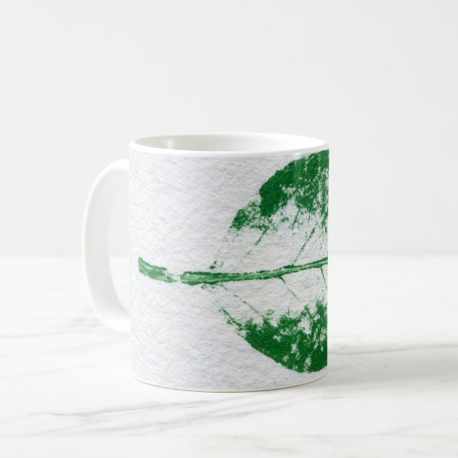 Caneca De Café Nature Leaf Impressão verde sobre maçã branca prim (Frente Esquerda)