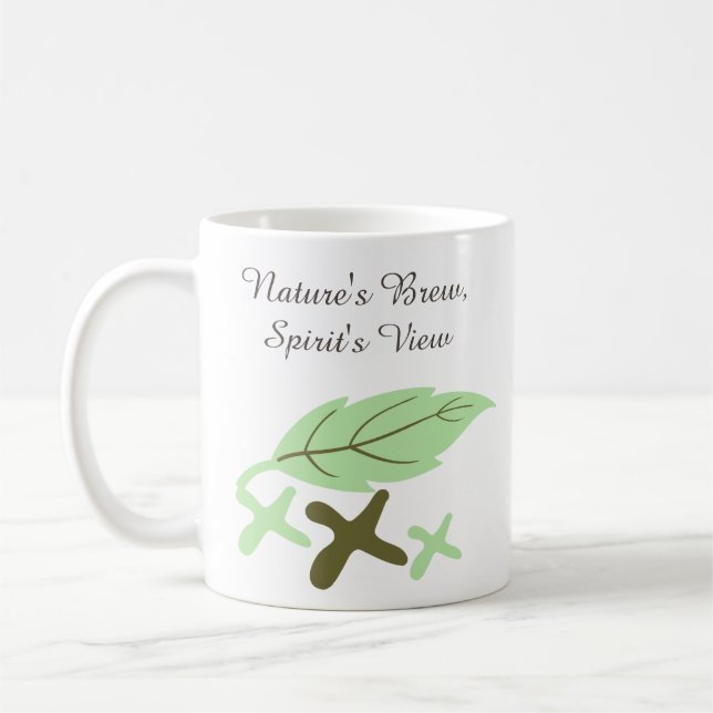 Caneca De Café "Nature's Brew, Spirit's View" Personalized Leaf  (Esquerda)