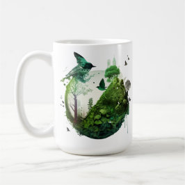 Caneca De Café Nature's Symphony Vibrant Green Landscape wth Bird
