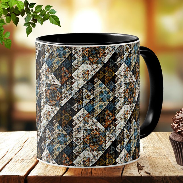 Caneca De Café Natureza Abstrato Geométrica (Mug with an abstract fractal pattern in colors inspired by nature.)
