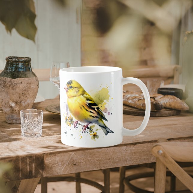 Caneca De Café Natureza Amarelo Ave Aquarela (Criador carregado)