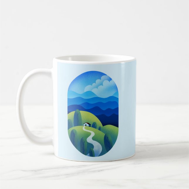 Caneca De Café Natureza Azul de paisagem com inspiração calmo min (Esquerda)