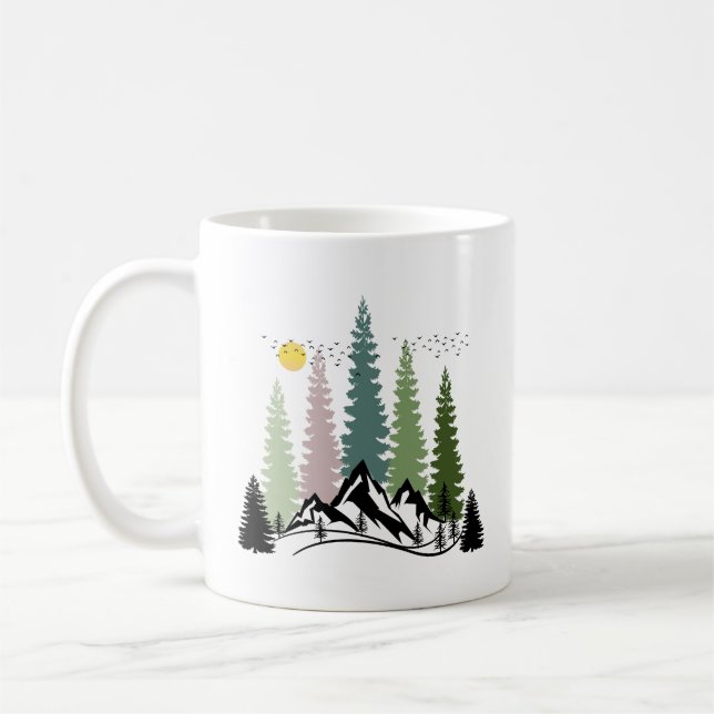 CANECA DE CAFÉ NATUREZA CALMA DA MONTANHA E ÁRVORES (Esquerda)