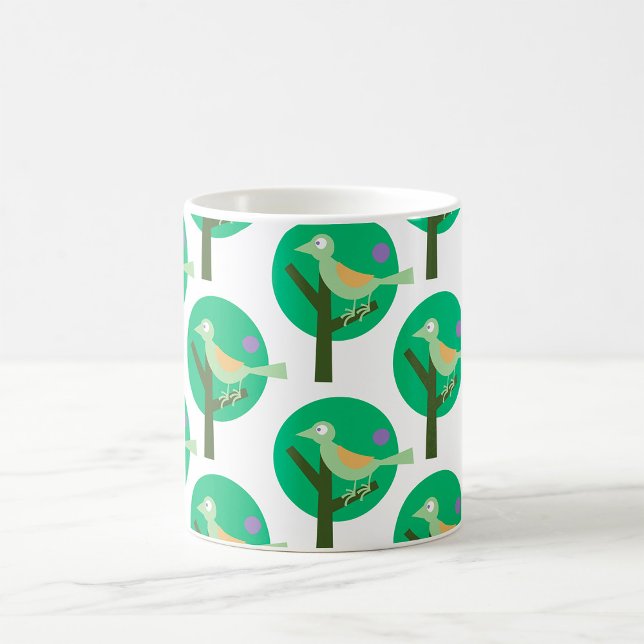 Caneca De Café Natureza de padrão verde de pássaro e árvore inspi (Criador carregado)