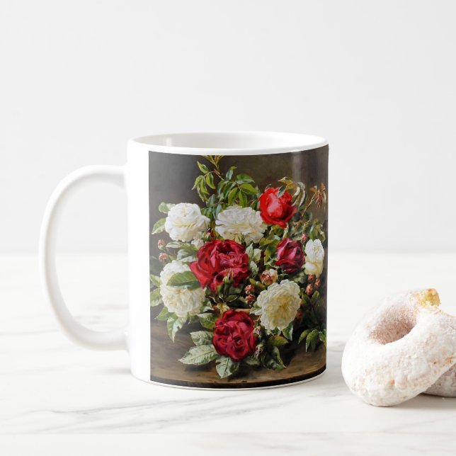 Caneca De Café Natureza-morta com Rosas por Anthonore Christensen (Com Donut)