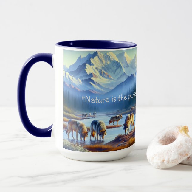 Caneca de Café Natureza Vida Selvagem Lobos Parque (Com Donut)