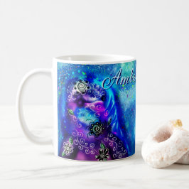 Caneca De Café Náutica Costeira de Golfinho Azul Branco