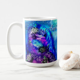 Caneca De Café Náutica Costeira de Golfinho Azul Branco